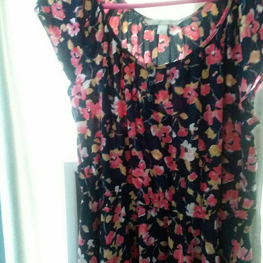 Floral dress in corals and navy blue